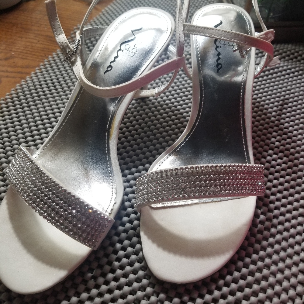 Ivory heels with rhinestone strap